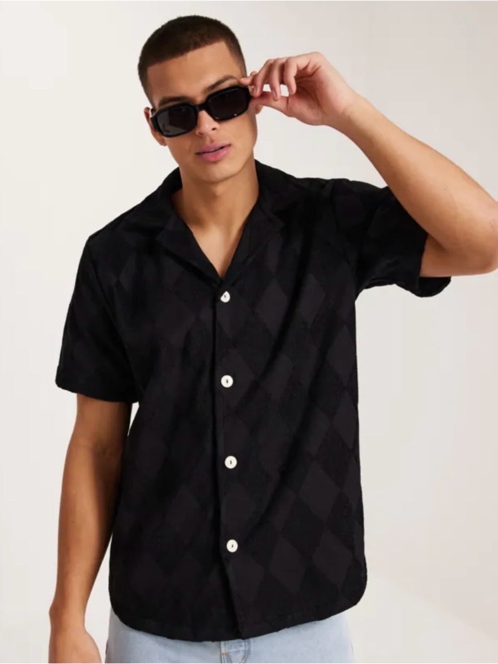 NWOT OAS Black diamond terry Sleeve Button Shirt - XL washed never worn